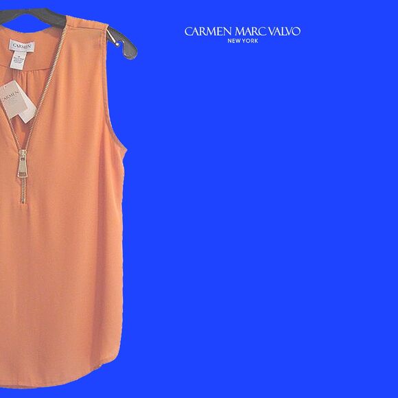CARMEN MARC VALVO NEW SPICE FLOWER Feminine Latch Exposed Zip V-Neck Blouse M - Picture 3 of 12